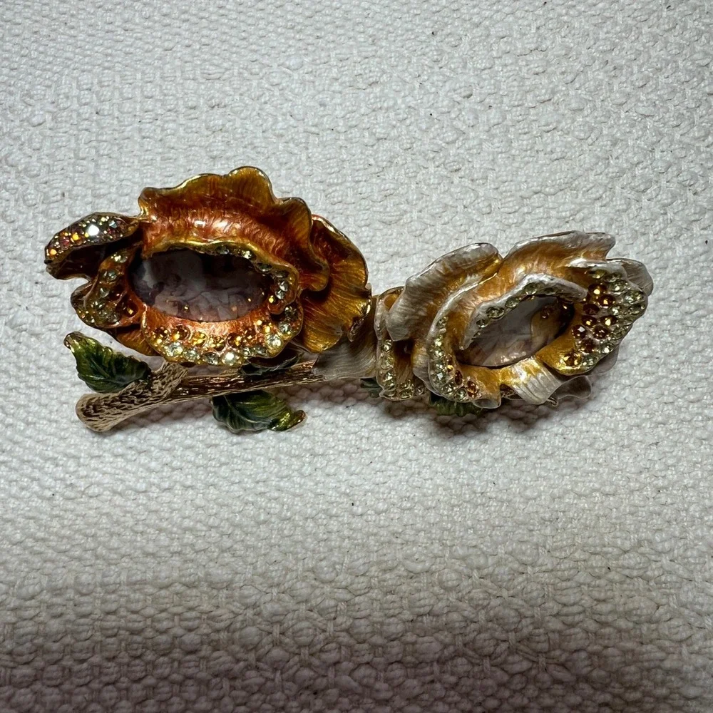 Rucinni‎ Ornate Double Rose Picture Frame Rhinestone Vintage Style Gold Tone
